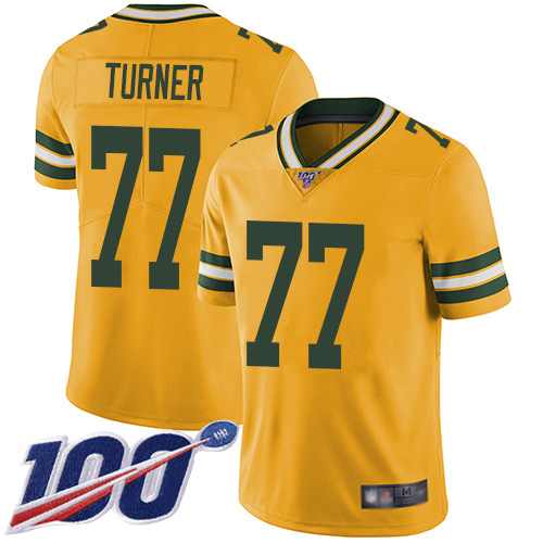 Green Bay Packers Limited Gold Men #77 Turner Billy Jersey Nike NFL 100th Season Rush Vapor Untouchable